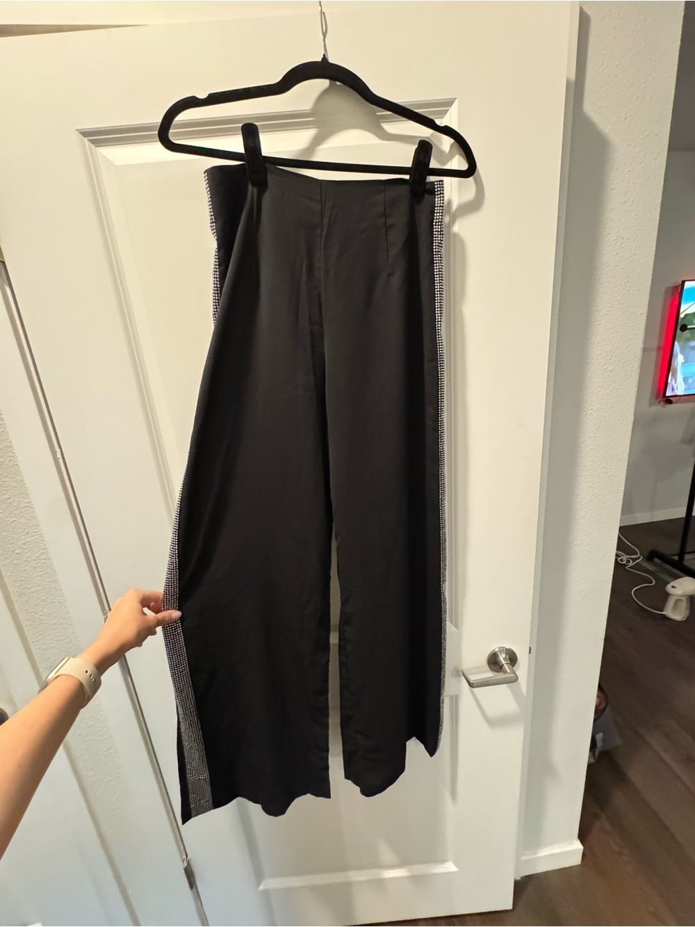 DO+BE Black Wide-Leg Pants with Rhinestone Side Trim